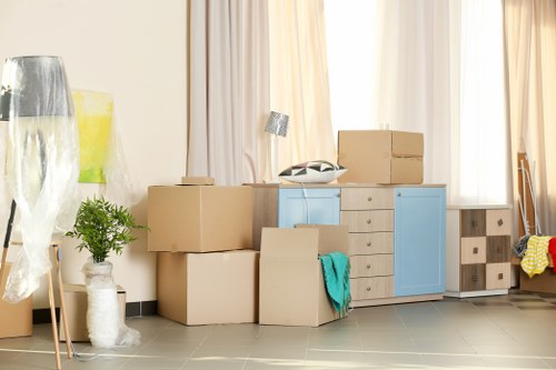 Office storage setup in a Crossness workplace with shelving and filing cabinets